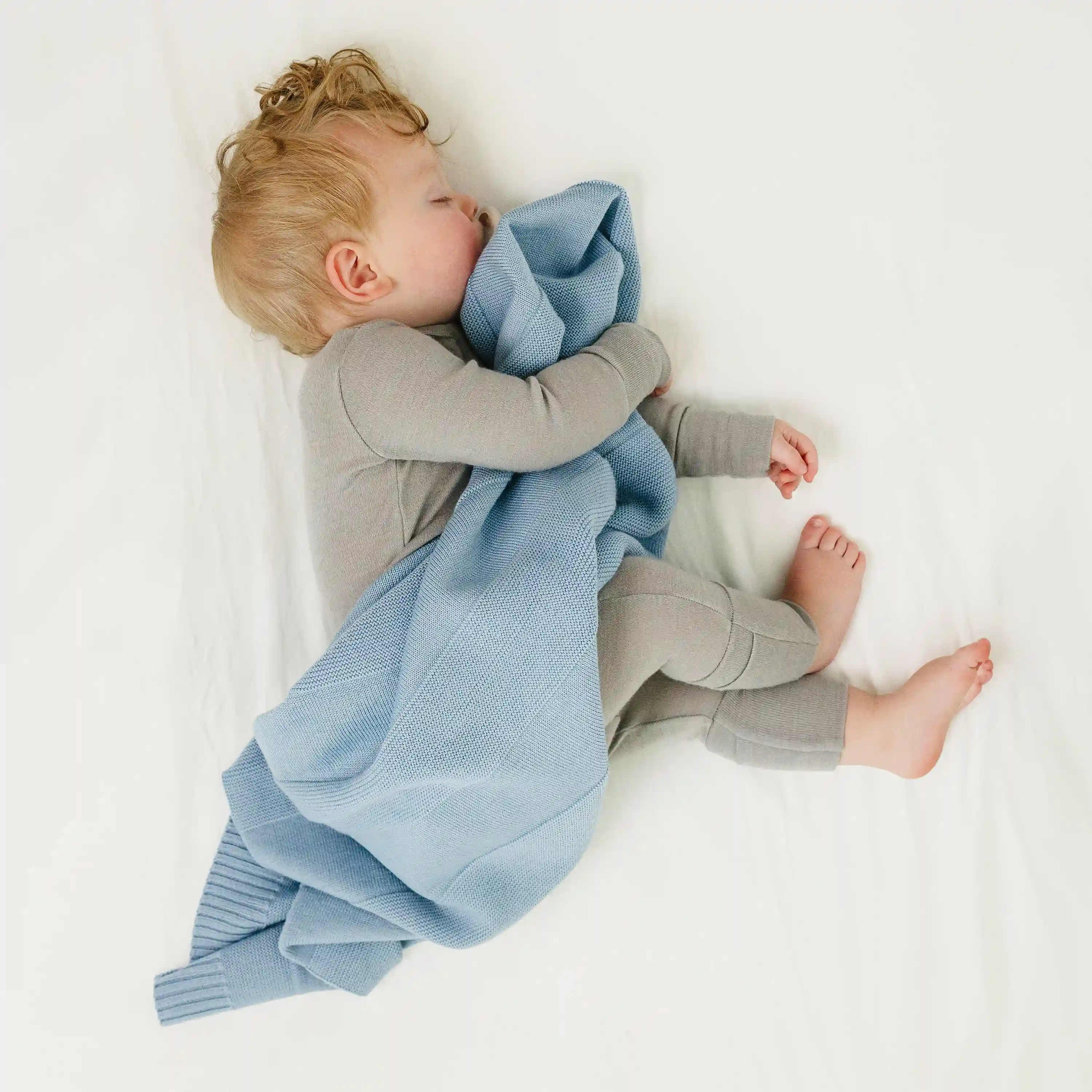 Alternative view of Knitted Baby Blanket, 100% Merino Wool, 31.5" x 40", Lullaby Blue