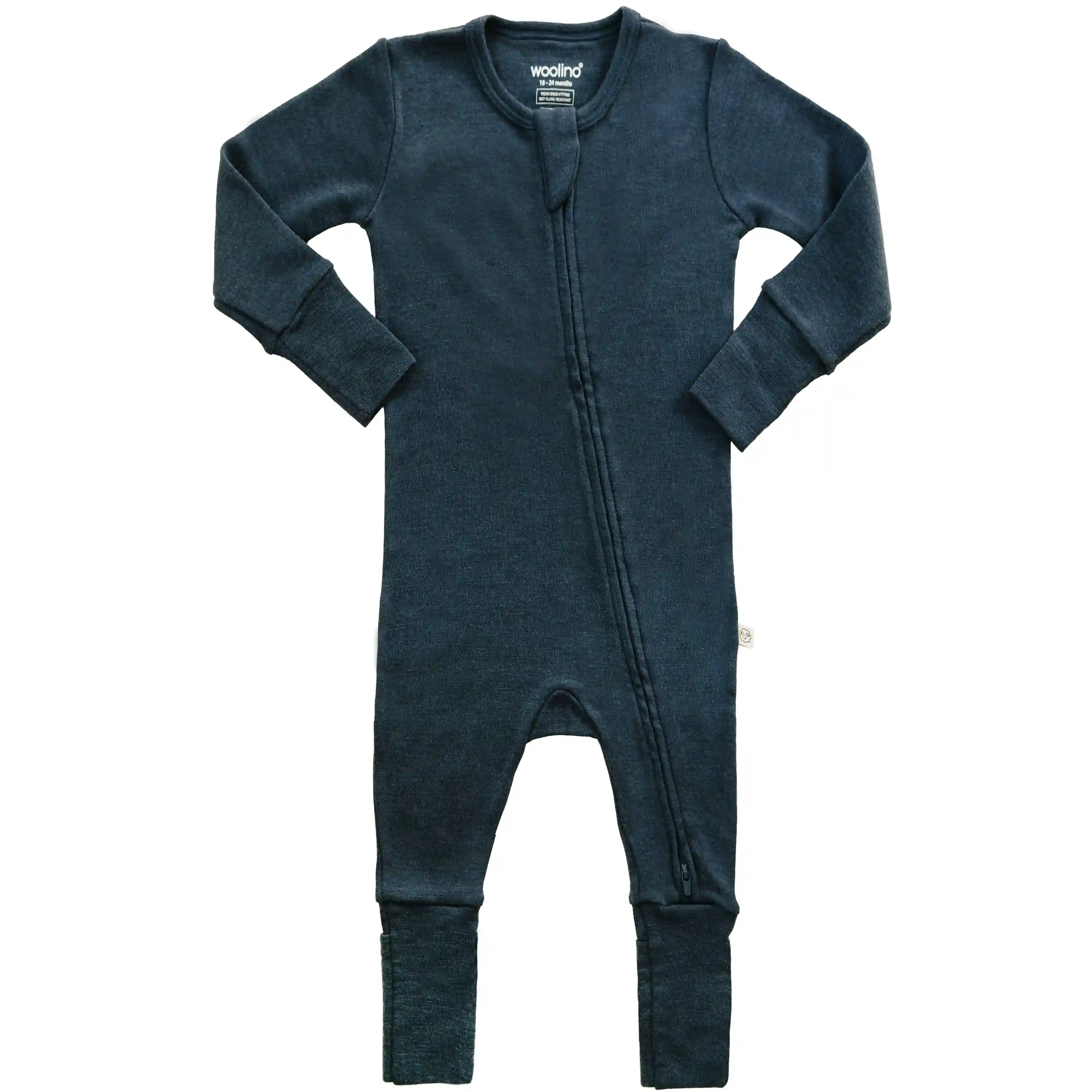 Convertible Baby Romper, Footless Pajamas, Merino Wool, Indigo