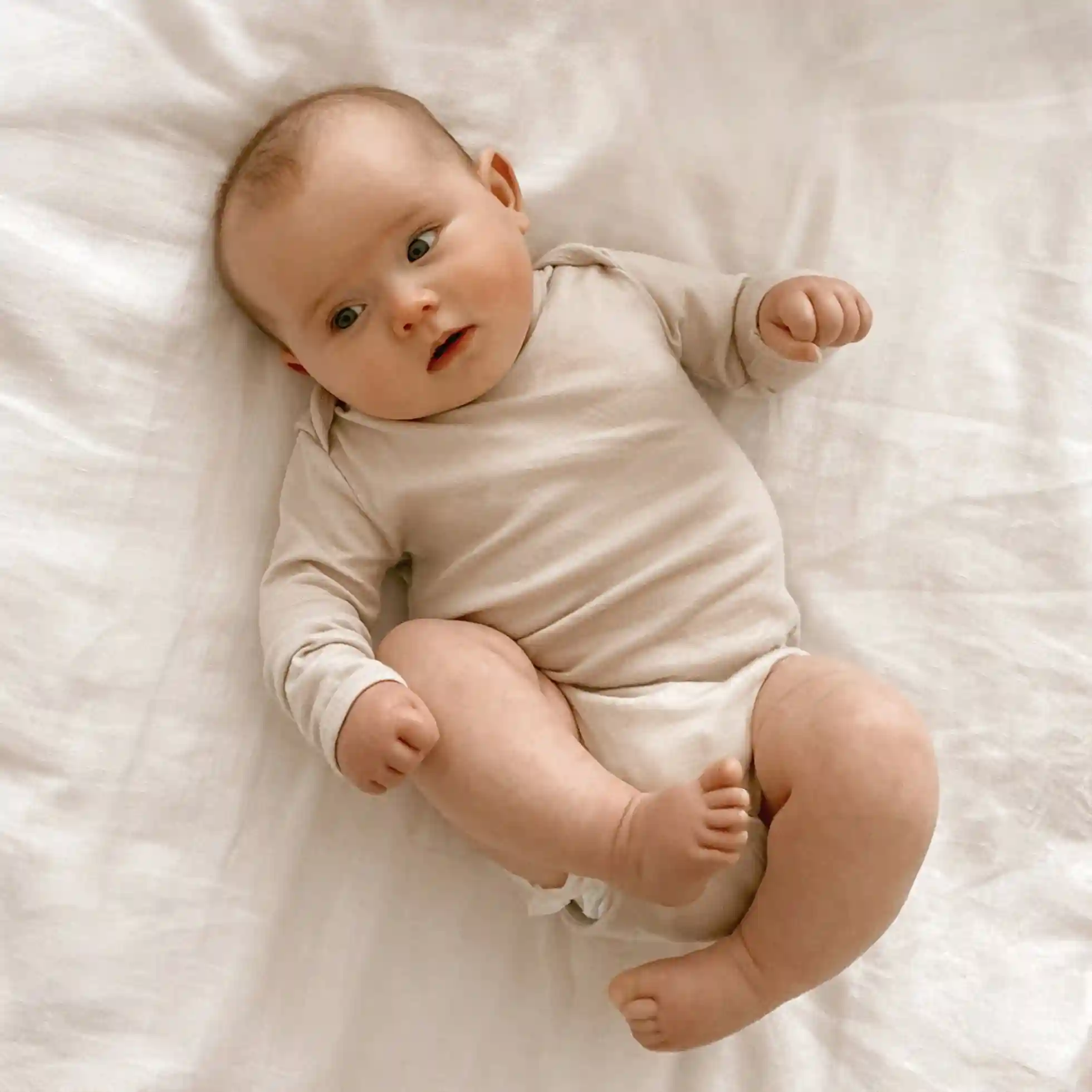 Alternative view of Baby Bodysuit, Long Sleeve, Merino Wool, Oat