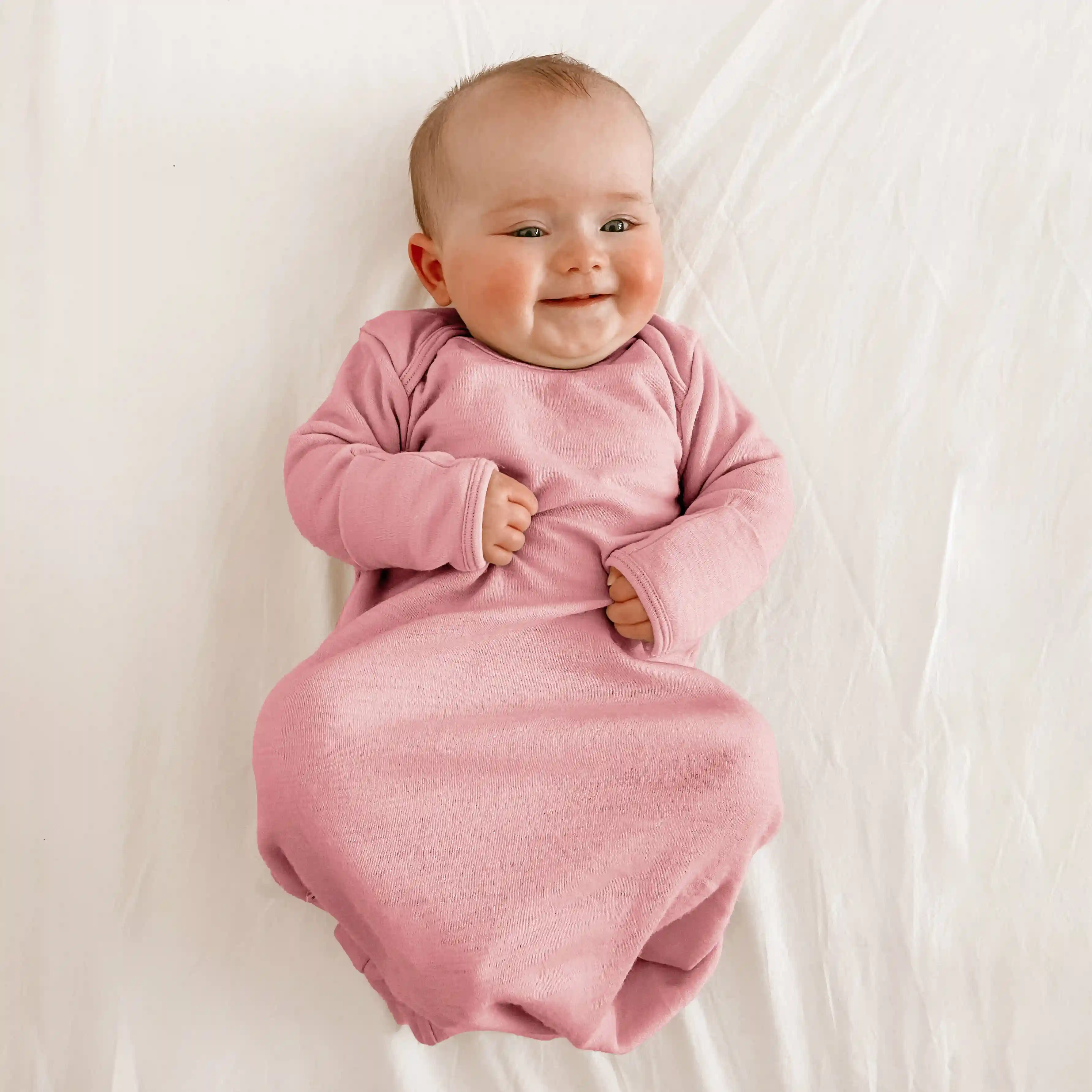 Alternative view of Baby Gown, Merino Wool, 0-6 Months, Blush