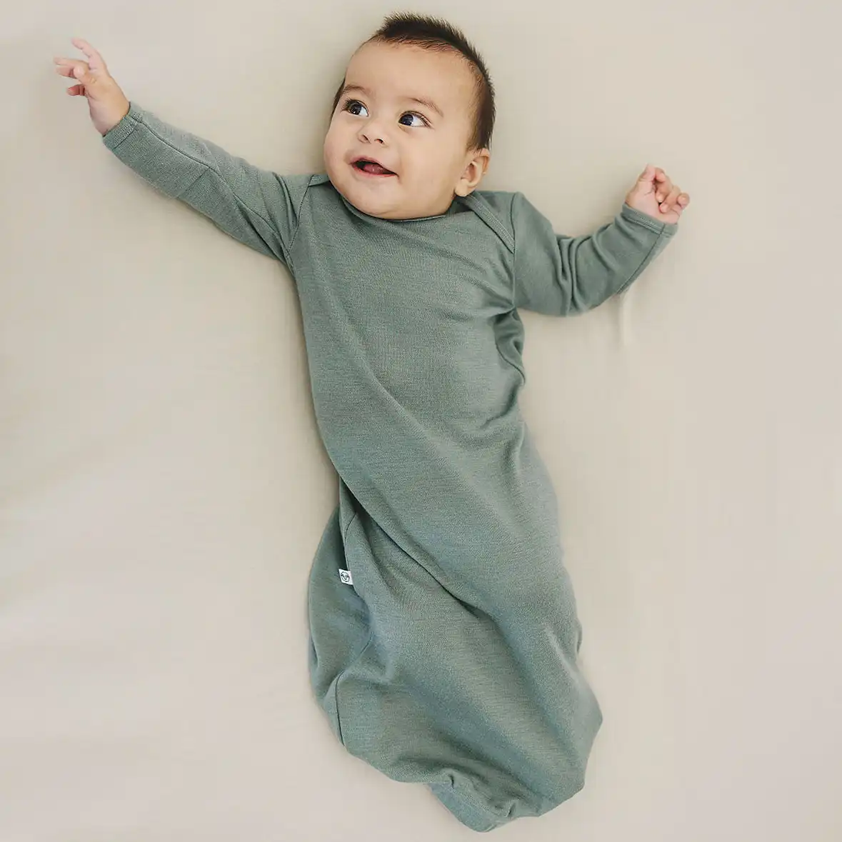 Alternative view of Baby Gown, Merino Wool, 0-6 Months, Sage
