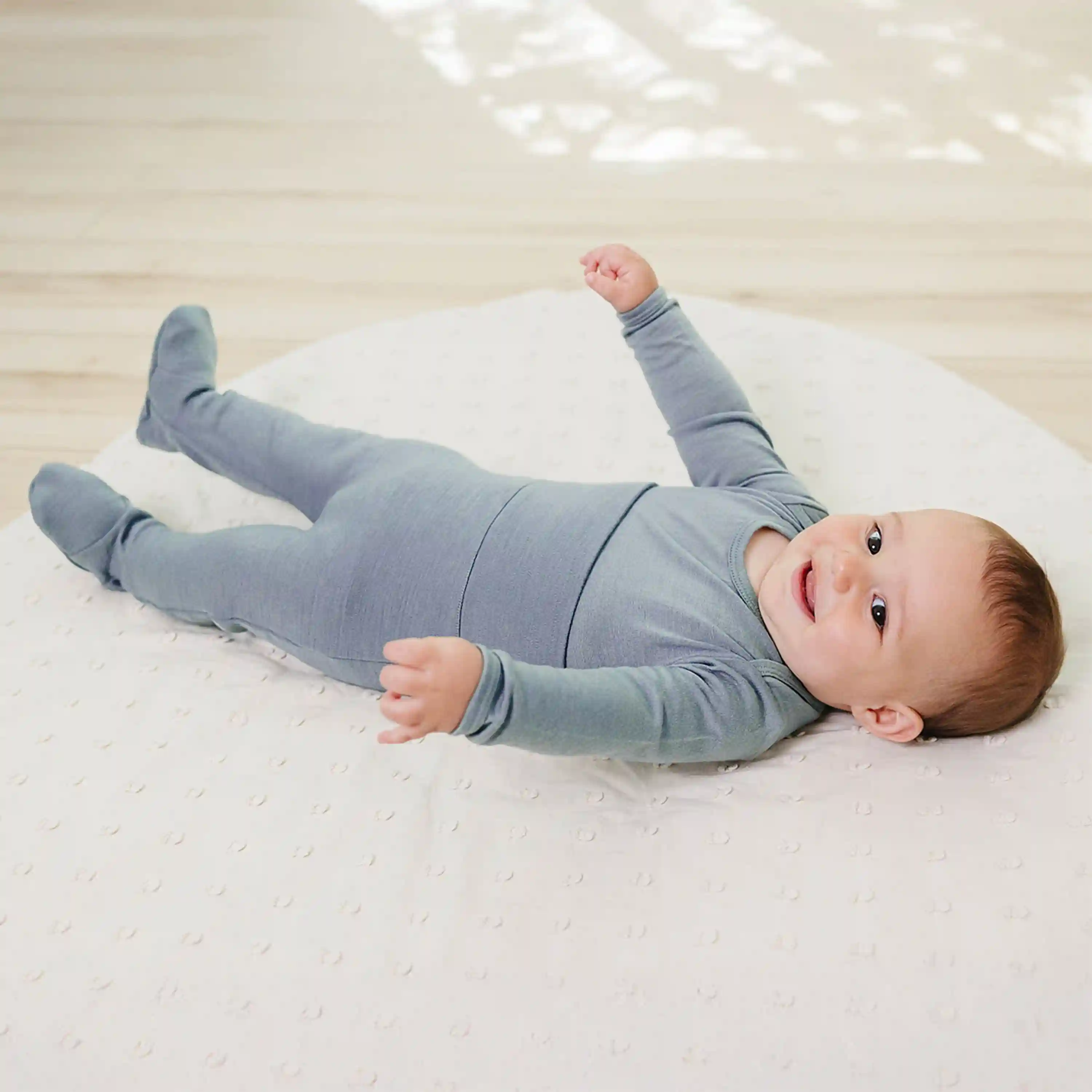 Alternative view of Baby Footed Pants, Merino Wool, Blue