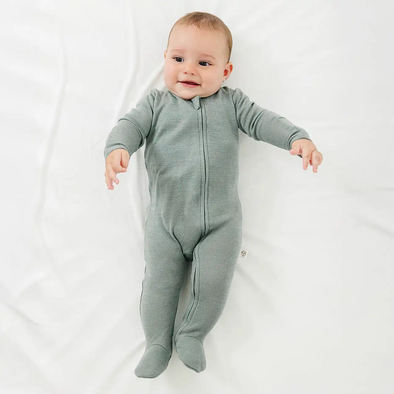 Alternative view of Footie Pajamas, Merino Wool, Sage