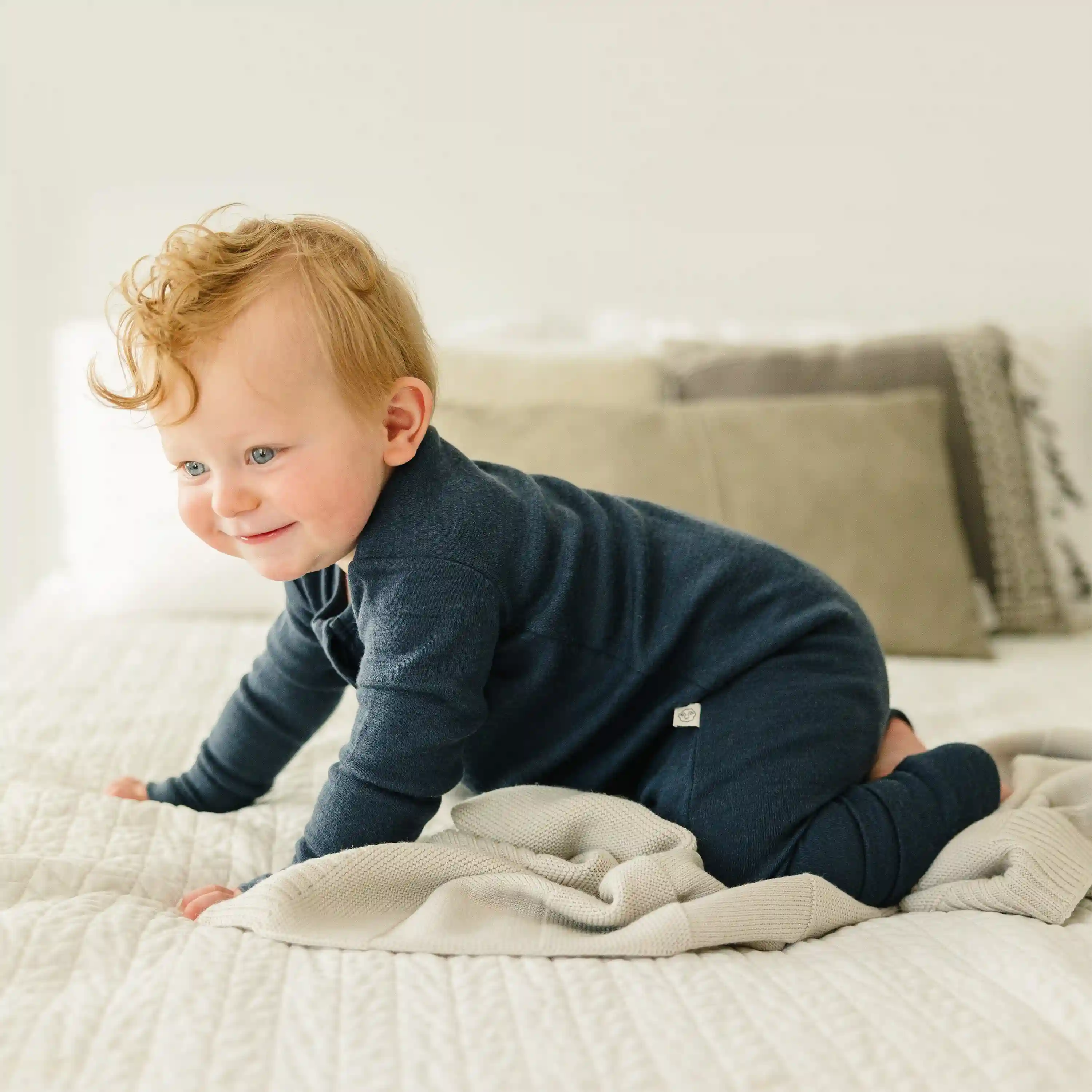 Alternative view of Convertible Baby Romper, Footless Pajamas, Merino Wool, Indigo