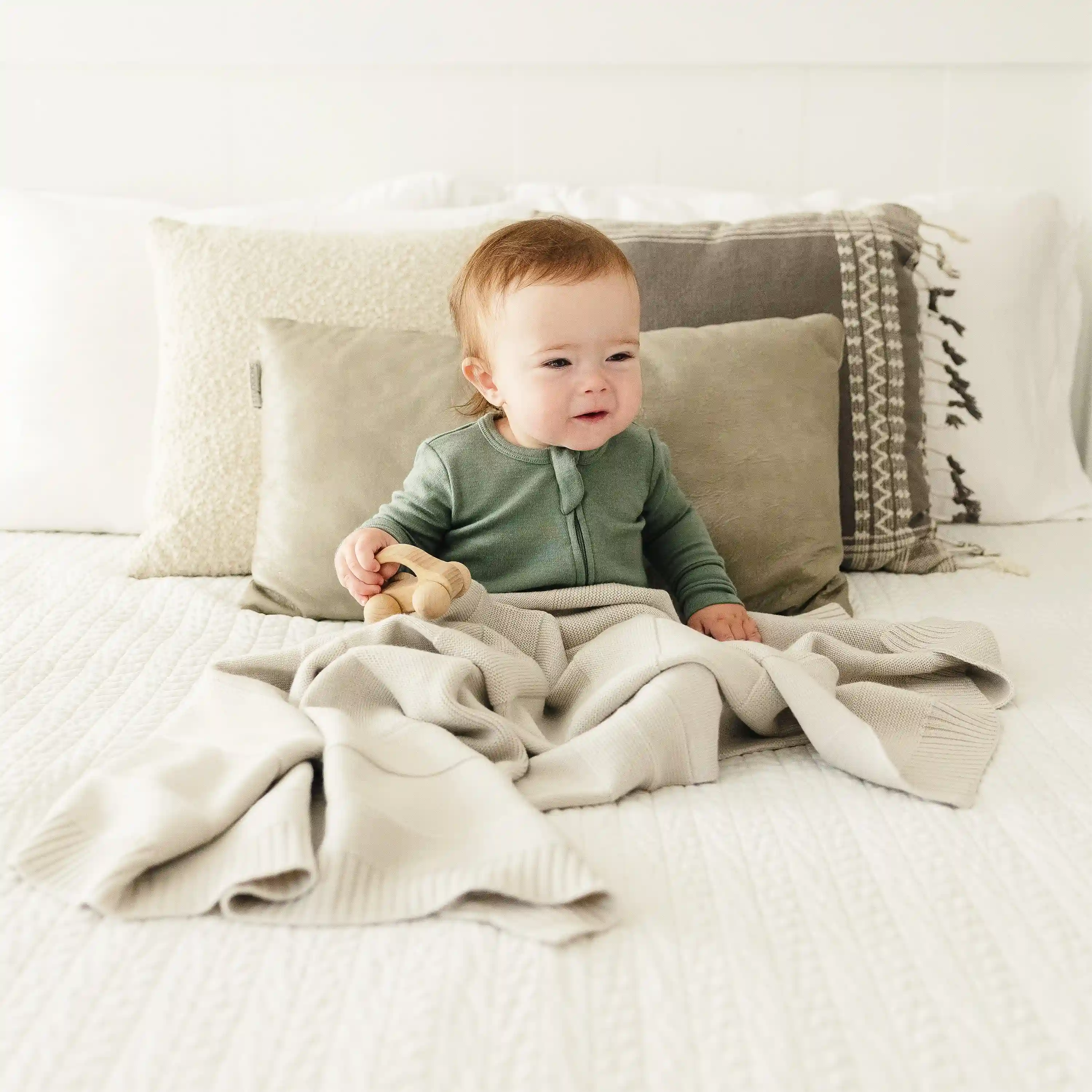Alternative view of Knitted Baby Blanket, 100% Merino Wool, 31.5" x 40", Almond