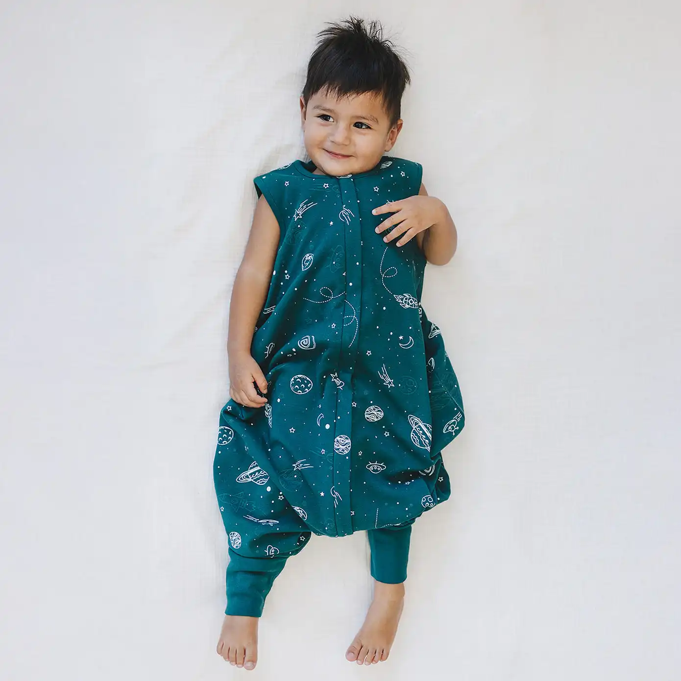 Alternative view of 4 Season® Baby Sleep Bag with Feet, Merino Wool & Organic Cotton, Space - GLOW IN THE DARK