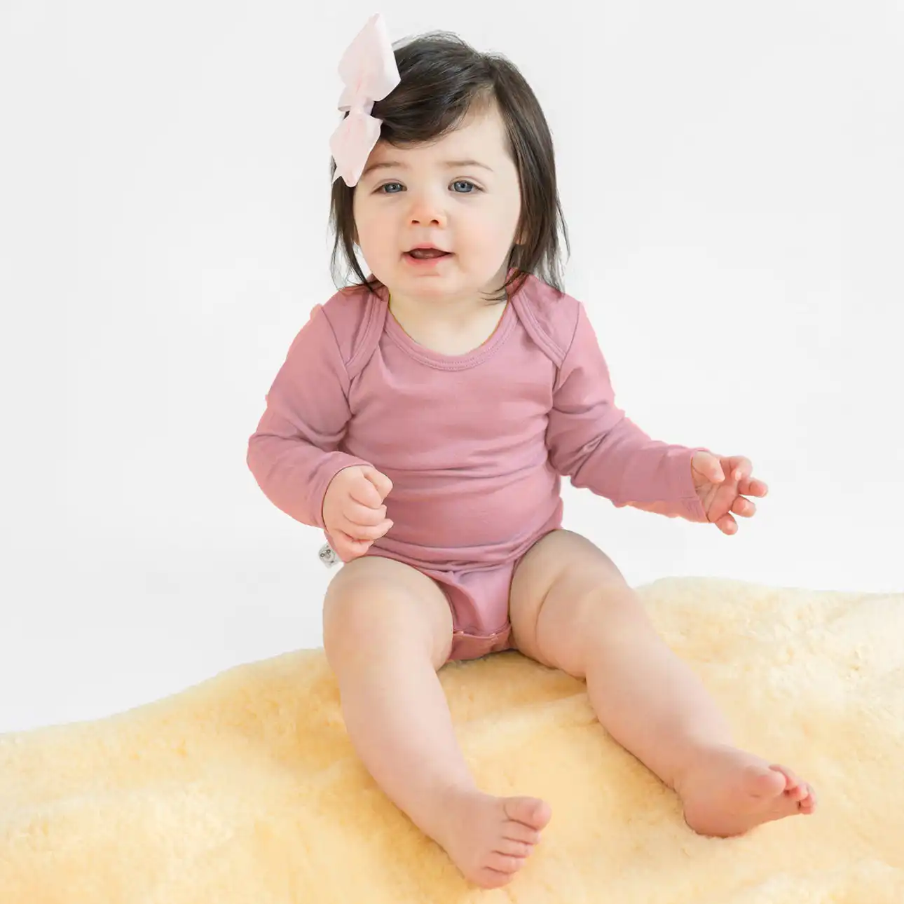 Alternative view of Baby Bodysuit, Long Sleeve, Merino Wool, Blush