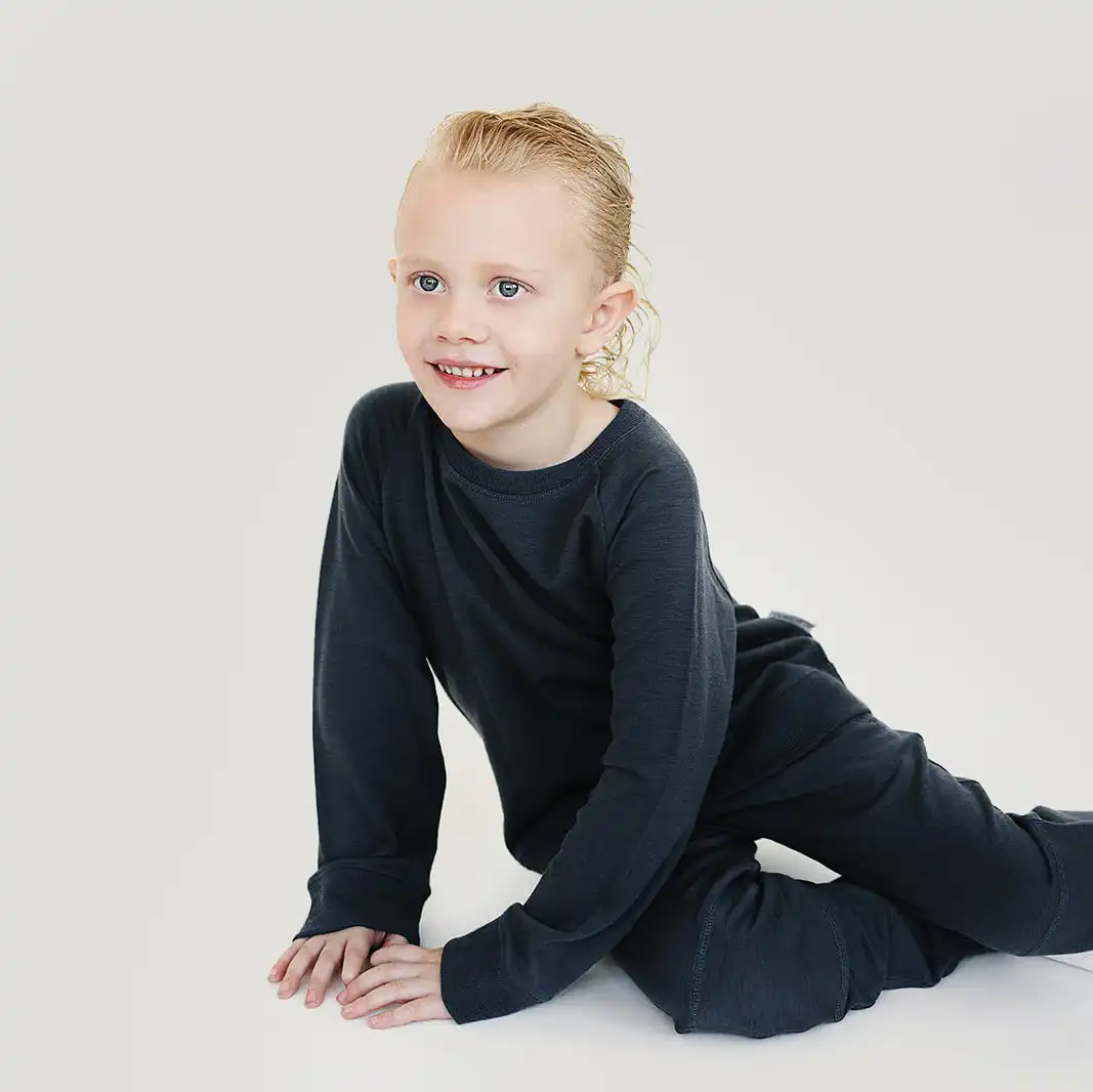Alternative view of Kids Merino Wool Crew Neck Sweatshirt, Blueberry