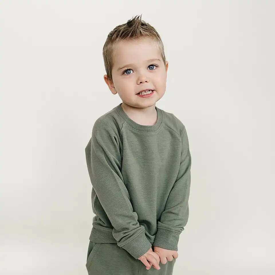 Alternative view of Kids Merino Wool Crew Neck Sweatshirt, Olive