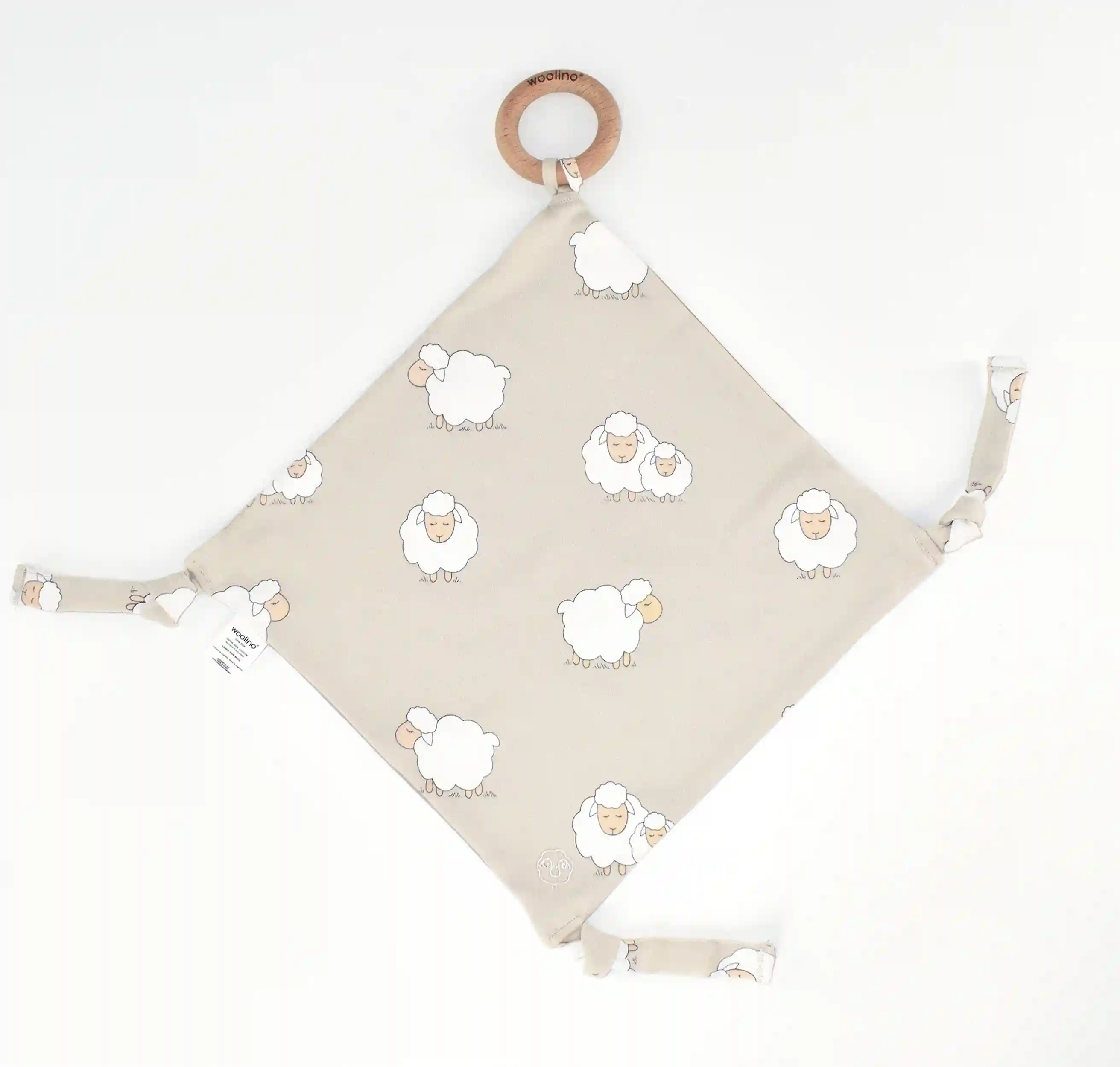 Lovey, Merino Wool and Organic Cotton with Removable Teething Ring, Sheep
