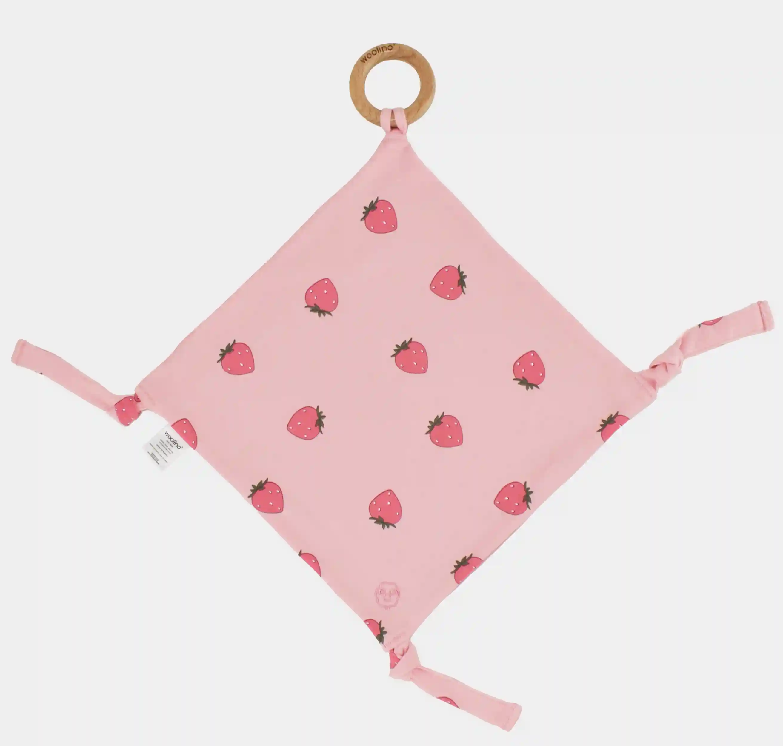Lovey, Merino Wool and Organic Cotton with Removable Teething Ring, Strawberry