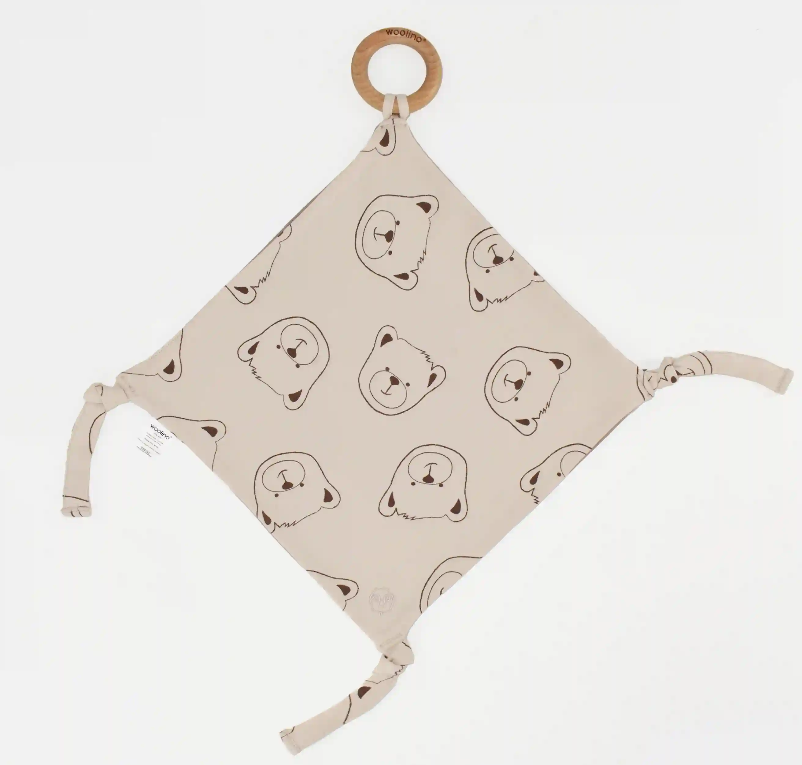 Lovey, Merino Wool and Organic Cotton with Removable Teething Ring, Teddy Bear