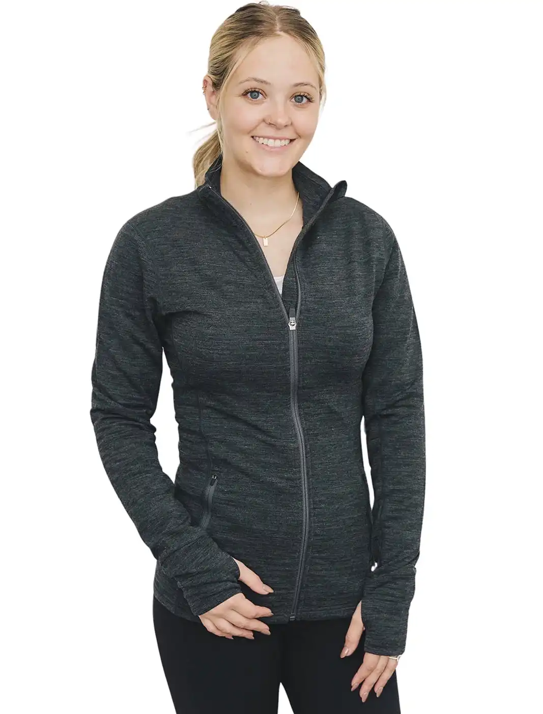 Alternative view of Women's Merino Natural Fleece Full-Zip Jacket, Charcoal Gray